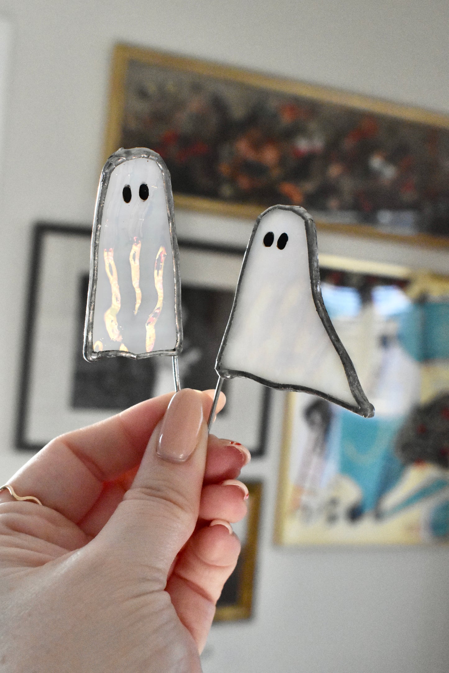 Iridescent Ghost Stained Glass Plant Stakes