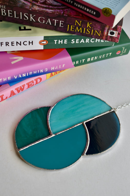 Teal Glow Stained Glass Sun Catcher – Half Circle Design