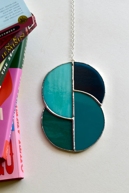 Teal Glow Stained Glass Sun Catcher – Half Circle Design