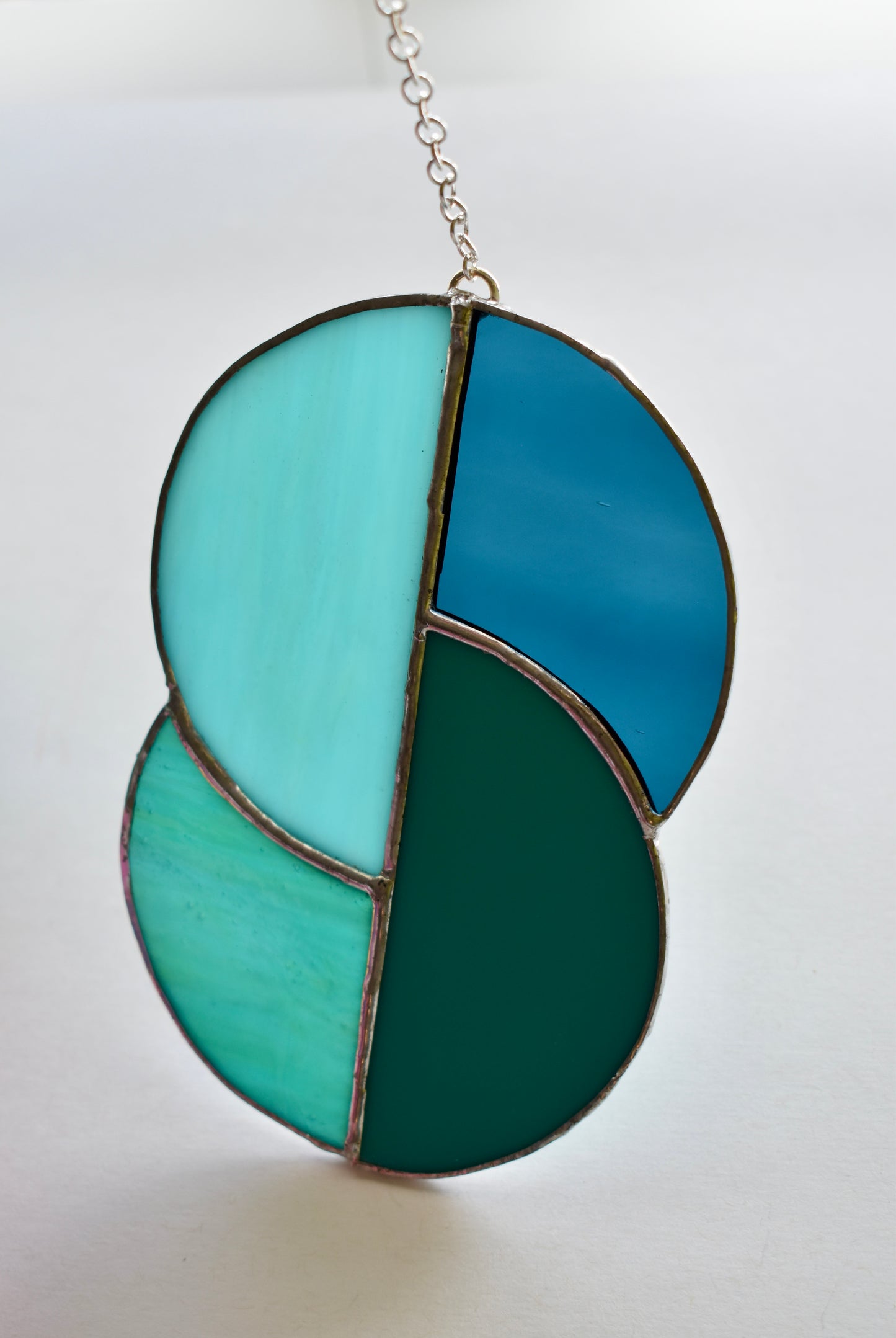 Teal Glow Stained Glass Sun Catcher – Half Circle Design