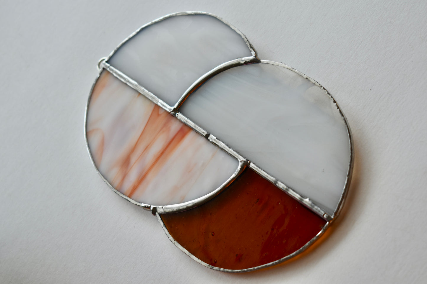 Harvest Glow Stained Glass Sun Catcher – White & Orange Half Circle Design
