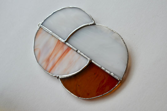 Harvest Glow Stained Glass Sun Catcher – White & Orange Half Circle Design