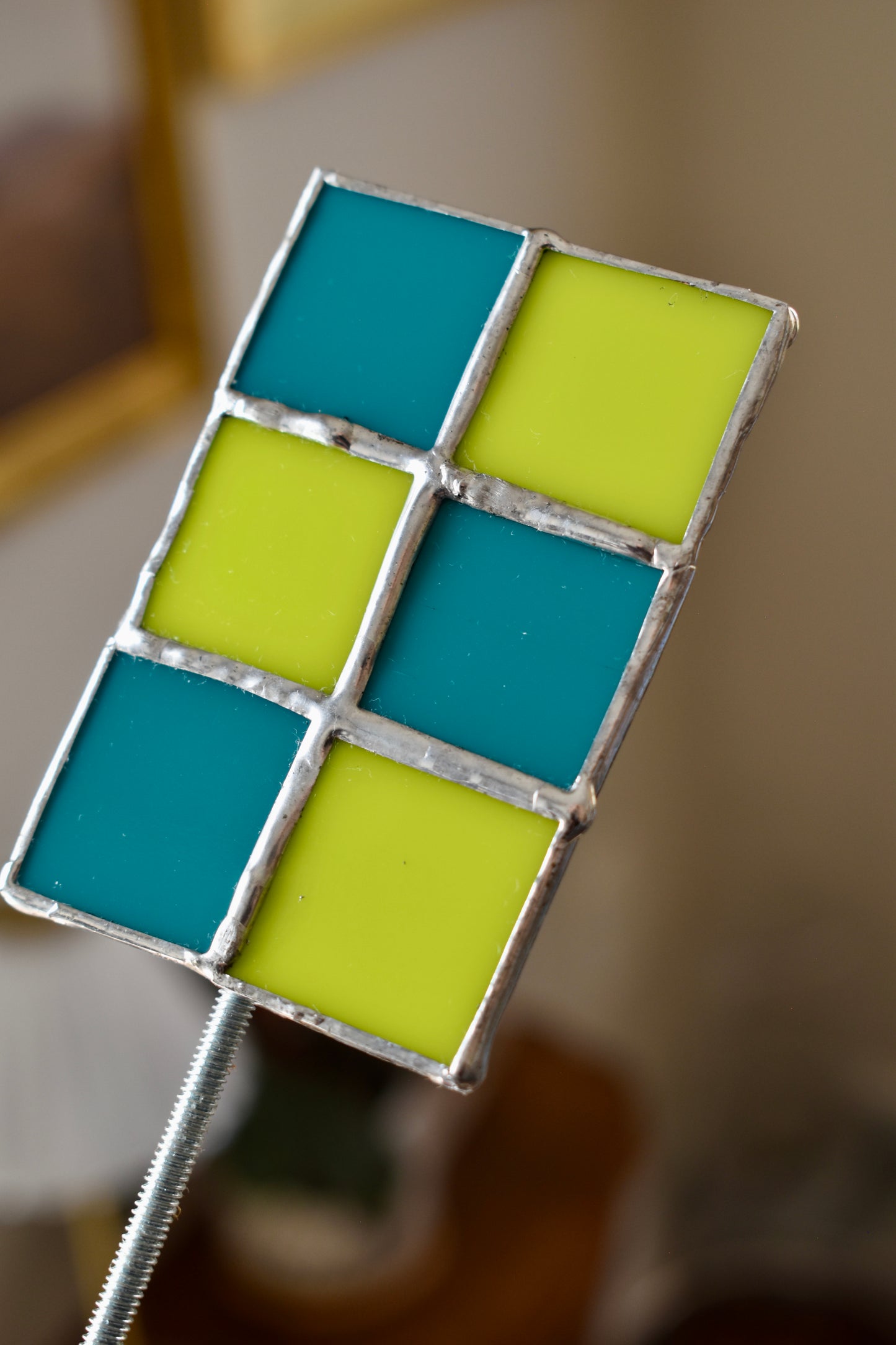 Checkerboard Plant Stake – Handmade Houseplant Décor